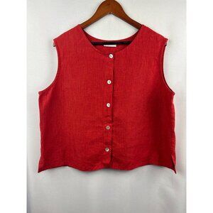Women’s Dream Size 2XL Rust Red Linen Sleeveless Blouse with Shell Buttons